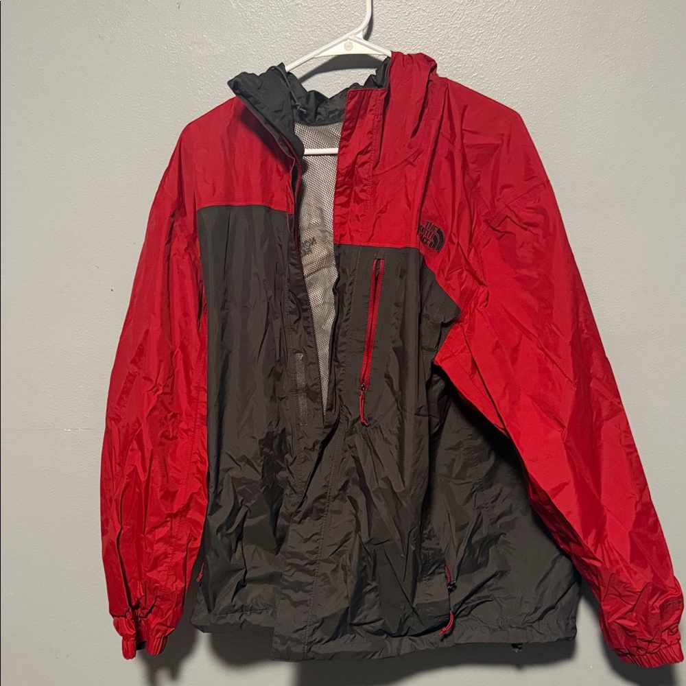 The North Face Men's Red and Black Rain Jacket with Hood